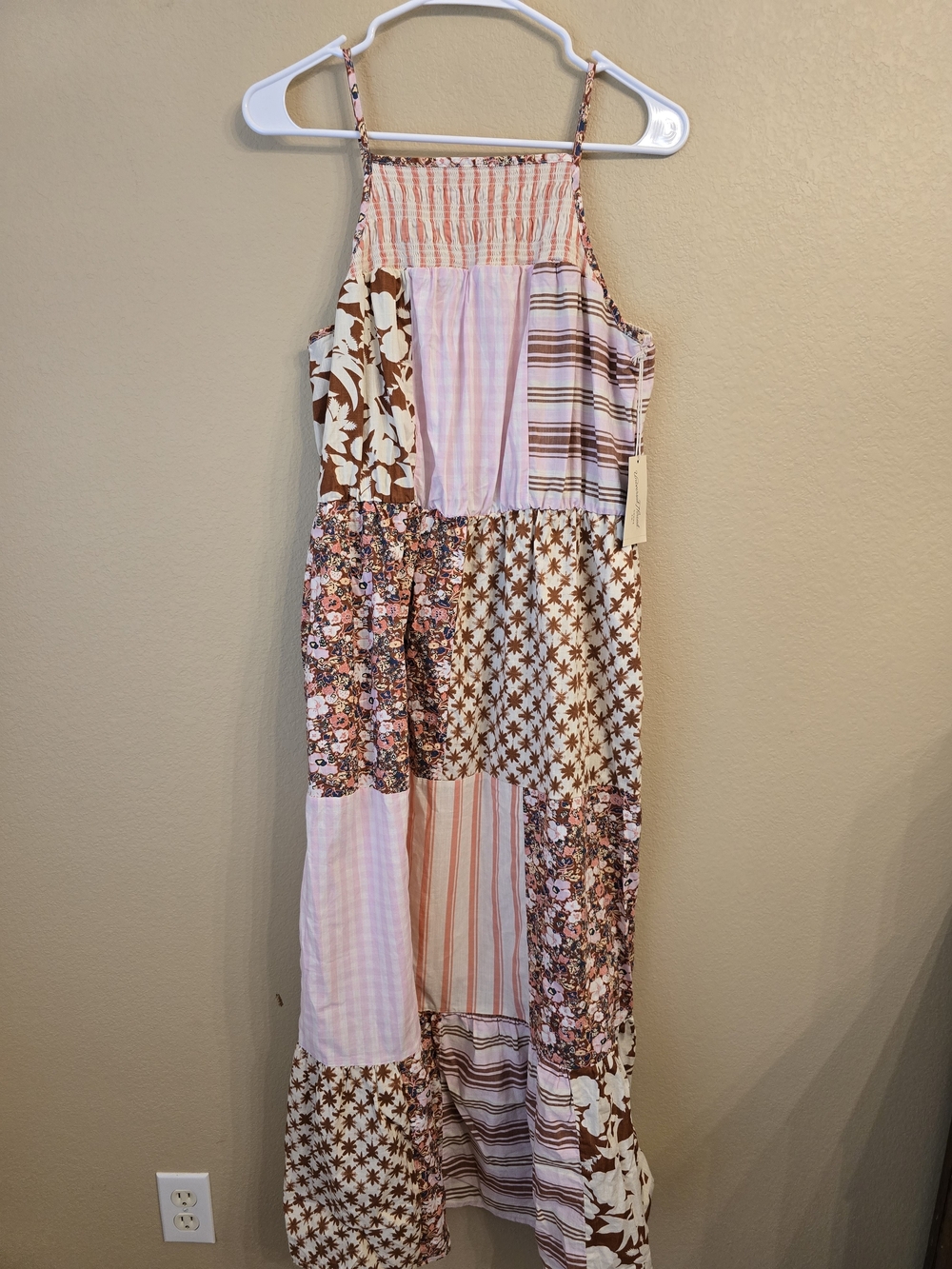 Universal Thread Pink/Brown Patchwork Boho Maxi Dress Size Medium 100%Cotton NWT - Picture 6 of 7